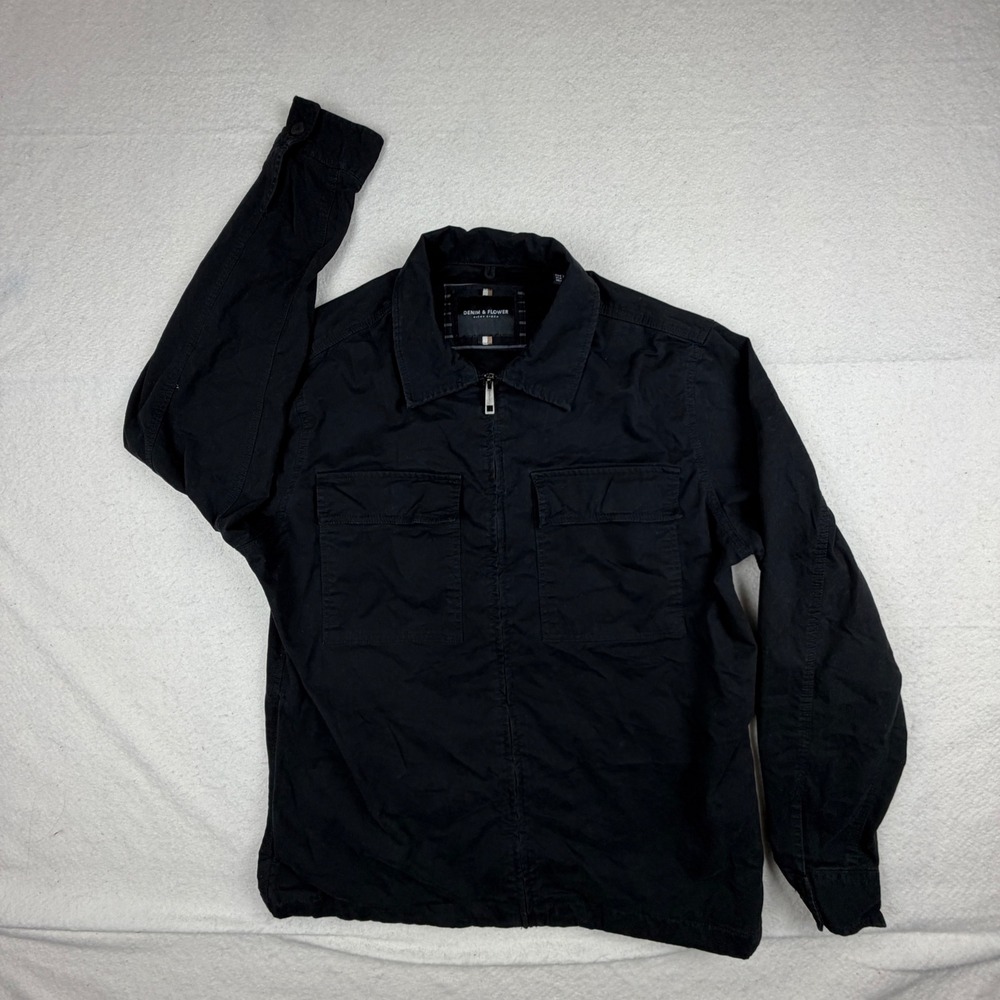 Denim & Flower Ricky Singh Mens Black Full Zip Utility Jacket Large
